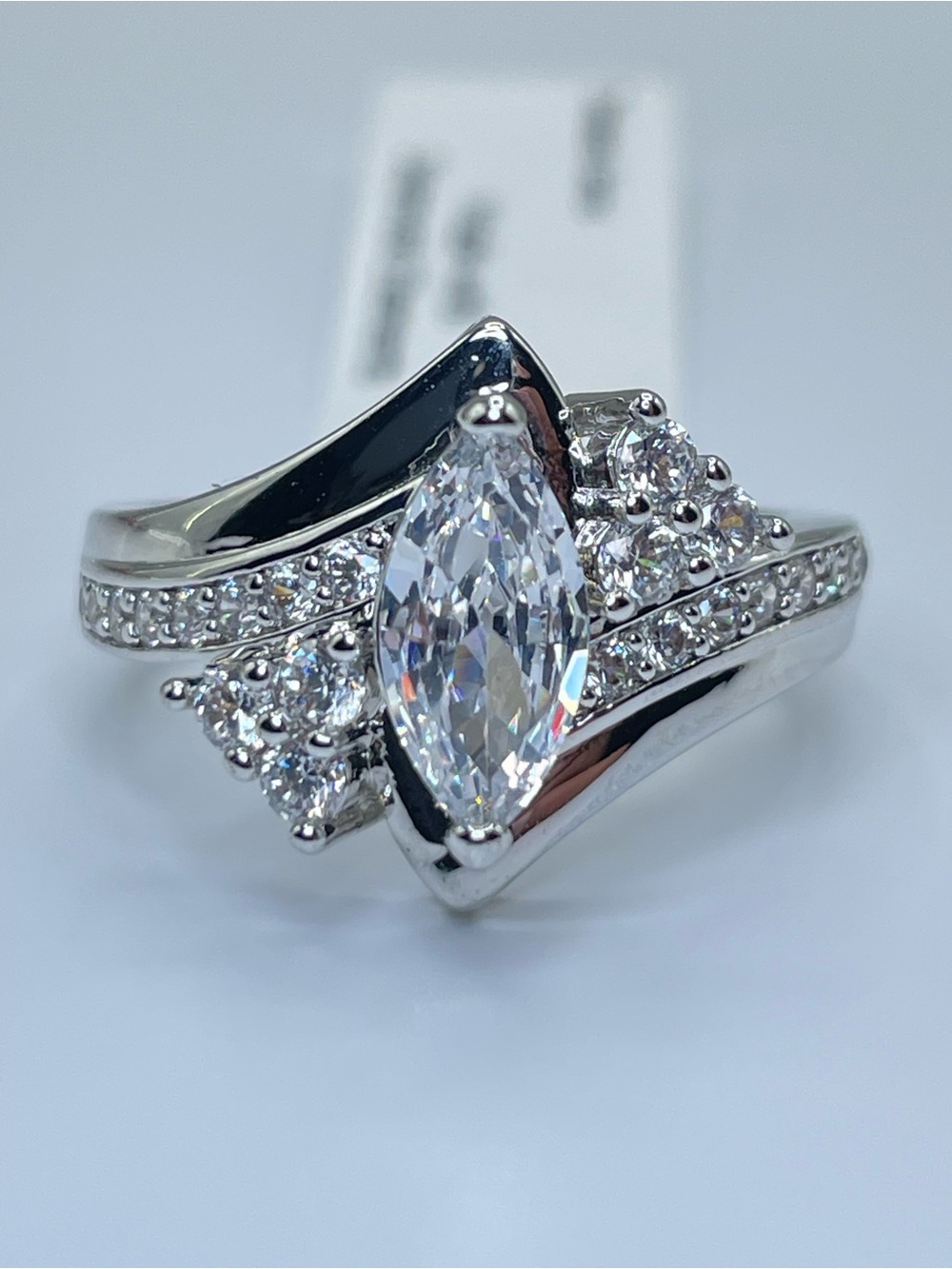 Swarovski Crystal Elements White Marquise Crystal Art Deco Statement Ring Size 7